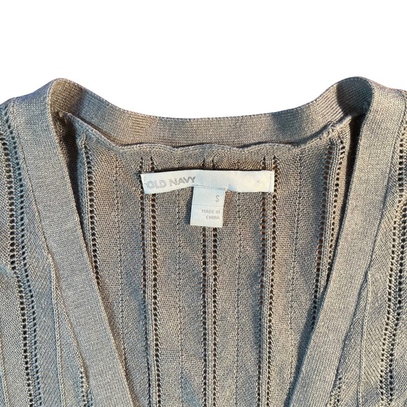 Vintage Gray Ribbed Knit Tie Waist Scalloped Hem Cardigan Sweater Small Y2K 90s - Picture 7 of 16
